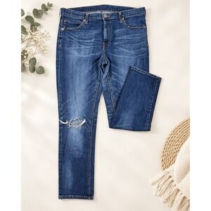 Express Jeans Girlfriend Jeans Women 14 Blue Distressed Mid Rise Denim Ankle